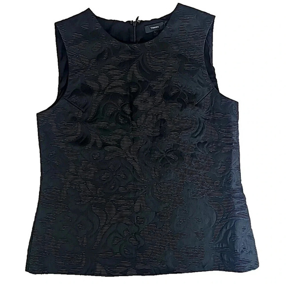Theory Shell C Aster Jacquard Blouse Top Women's Large Black Sleeveless - Picture 1 of 6